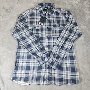 COMO‎ Man Shirt Mens Medium Blue Plaid Long Sleeve Button Up Flannel Gorpcore